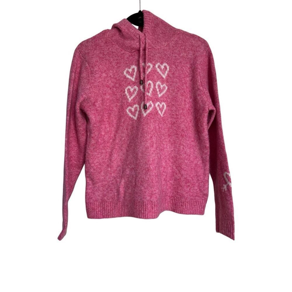 Cupcakes and Cashmere Sweater Womens Medium Pink White Hooded Heart Heather NWT